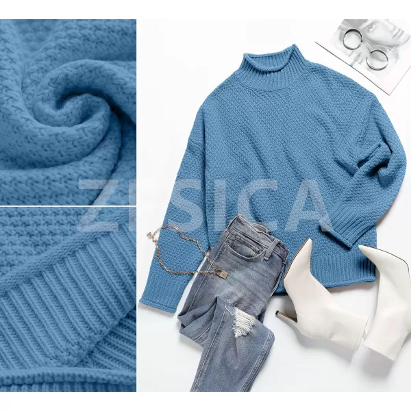 imageZESICA Womens 2023 Turtleneck Batwing Sleeve Loose Oversized Chunky Knitted Pullover Sweater Jumper TopsSerenityblue