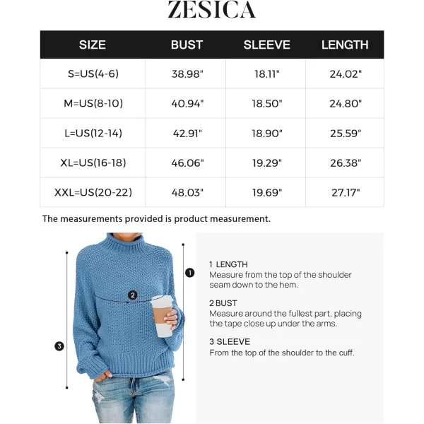 imageZESICA Womens 2023 Turtleneck Batwing Sleeve Loose Oversized Chunky Knitted Pullover Sweater Jumper TopsSerenityblue