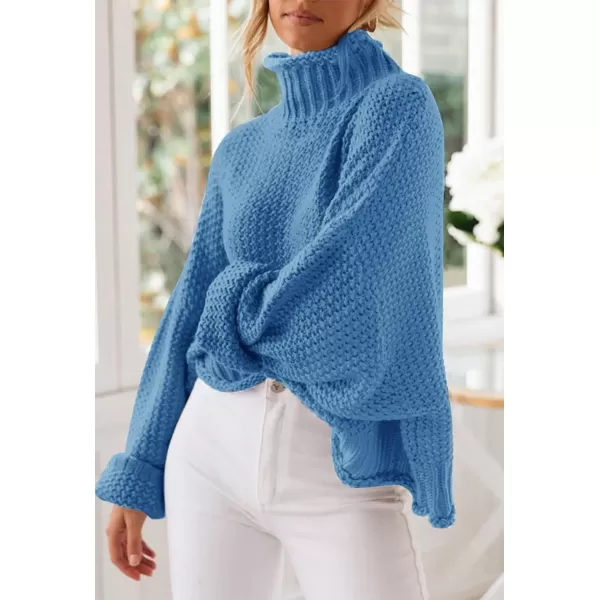 imageZESICA Womens 2023 Turtleneck Batwing Sleeve Loose Oversized Chunky Knitted Pullover Sweater Jumper TopsSerenityblue