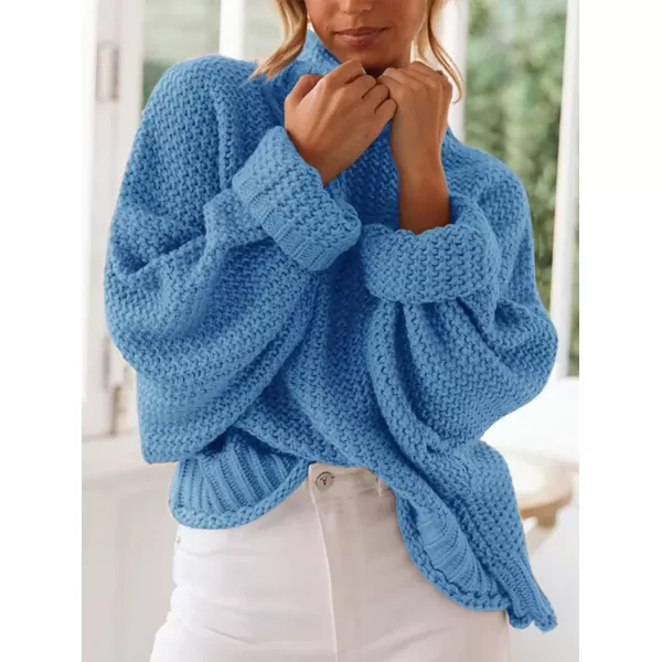 imageZESICA Womens 2023 Turtleneck Batwing Sleeve Loose Oversized Chunky Knitted Pullover Sweater Jumper TopsSerenityblue