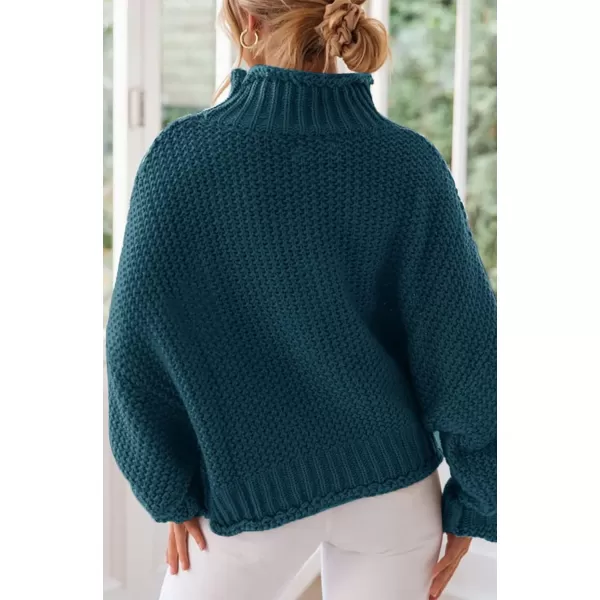 imageZESICA Womens 2023 Turtleneck Batwing Sleeve Loose Oversized Chunky Knitted Pullover Sweater Jumper TopsTeal