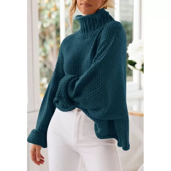 imageZESICA Womens 2023 Turtleneck Batwing Sleeve Loose Oversized Chunky Knitted Pullover Sweater Jumper TopsTeal