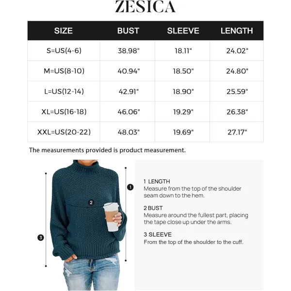 imageZESICA Womens 2023 Turtleneck Batwing Sleeve Loose Oversized Chunky Knitted Pullover Sweater Jumper TopsTeal