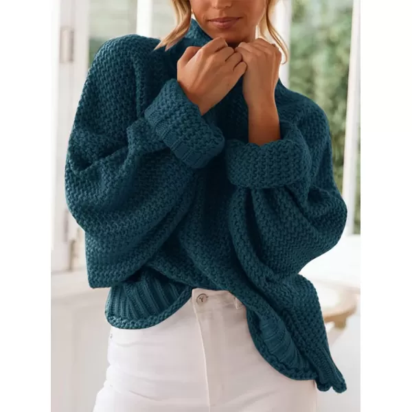 imageZESICA Womens 2023 Turtleneck Batwing Sleeve Loose Oversized Chunky Knitted Pullover Sweater Jumper TopsTeal