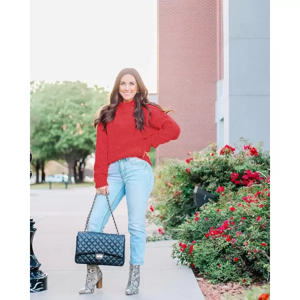 imageZESICA Womens 2023 Turtleneck Batwing Sleeve Loose Oversized Chunky Knitted Pullover Sweater Jumper TopsWatermelon