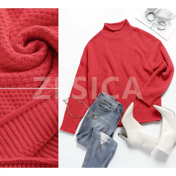 imageZESICA Womens 2023 Turtleneck Batwing Sleeve Loose Oversized Chunky Knitted Pullover Sweater Jumper TopsWatermelon