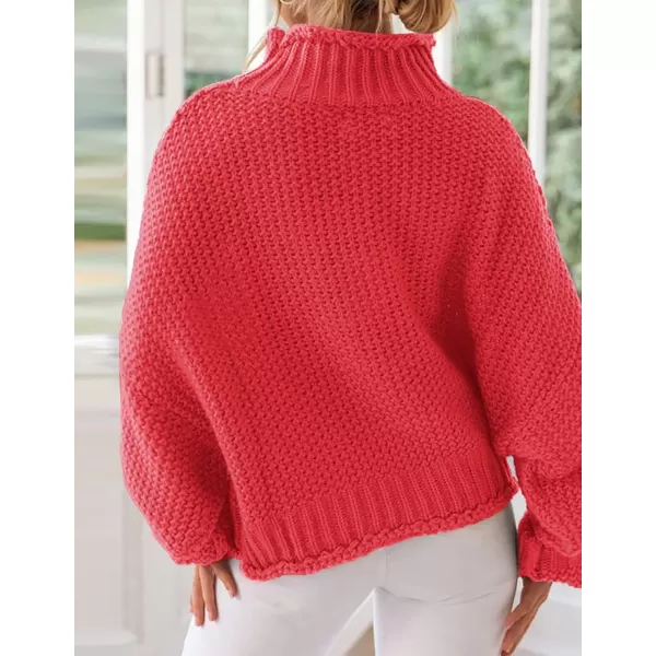 imageZESICA Womens 2023 Turtleneck Batwing Sleeve Loose Oversized Chunky Knitted Pullover Sweater Jumper TopsWatermelon