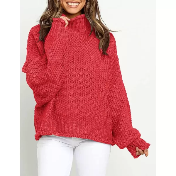 imageZESICA Womens 2023 Turtleneck Batwing Sleeve Loose Oversized Chunky Knitted Pullover Sweater Jumper TopsWatermelon