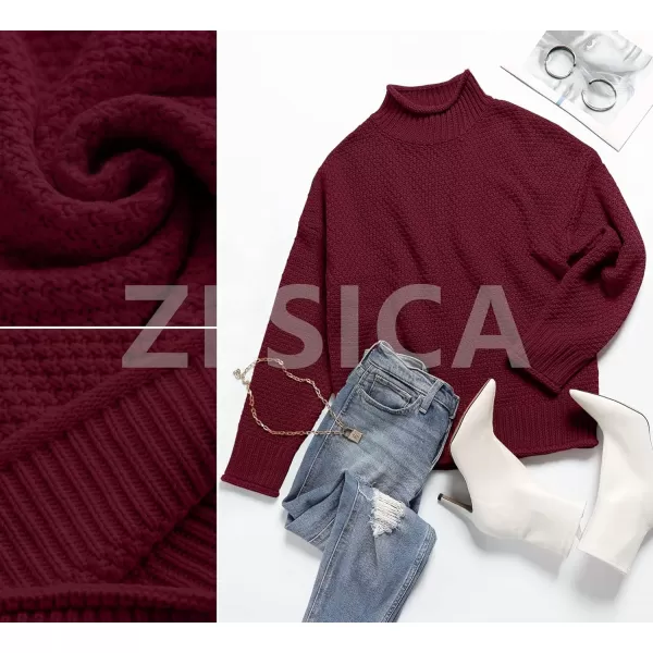 imageZESICA Womens 2023 Turtleneck Batwing Sleeve Loose Oversized Chunky Knitted Pullover Sweater Jumper TopsWine