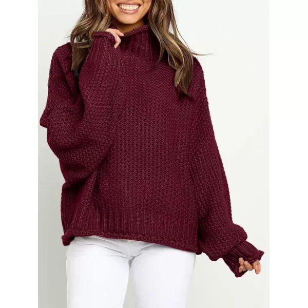 imageZESICA Womens 2023 Turtleneck Batwing Sleeve Loose Oversized Chunky Knitted Pullover Sweater Jumper TopsWine