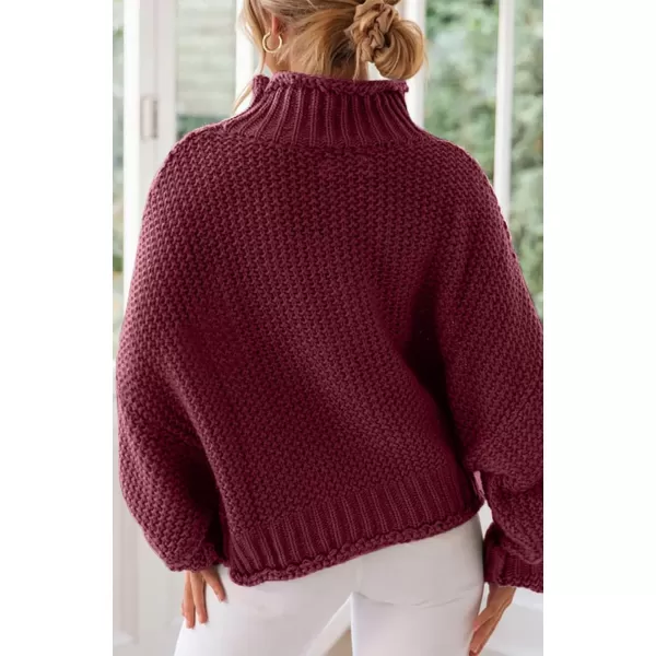 imageZESICA Womens 2023 Turtleneck Batwing Sleeve Loose Oversized Chunky Knitted Pullover Sweater Jumper TopsWine