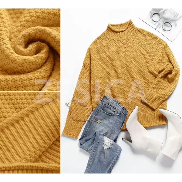 imageZESICA Womens 2023 Turtleneck Batwing Sleeve Loose Oversized Chunky Knitted Pullover Sweater Jumper TopsYellow
