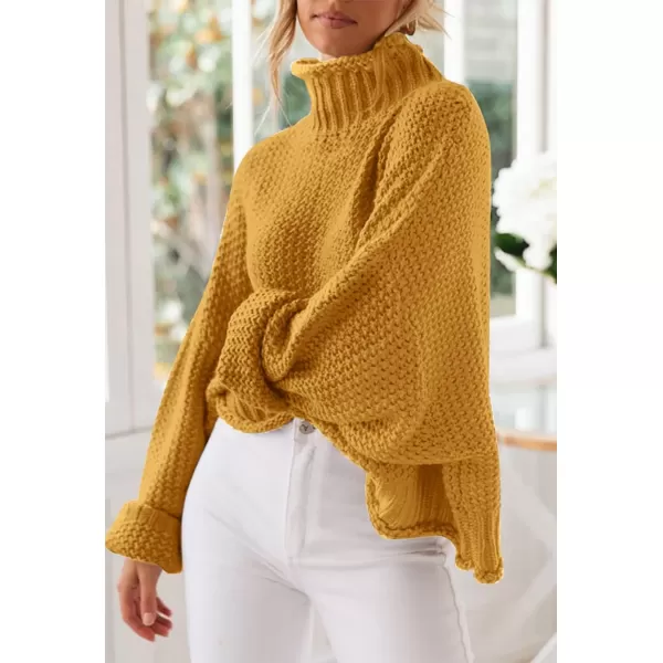 imageZESICA Womens 2023 Turtleneck Batwing Sleeve Loose Oversized Chunky Knitted Pullover Sweater Jumper TopsYellow