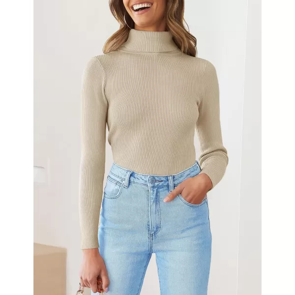 imageZESICA Womens 2023 Turtleneck Long Sleeve Knit Shirts Fall Basic Tops Slim Fitted Ribbed SweaterApricot