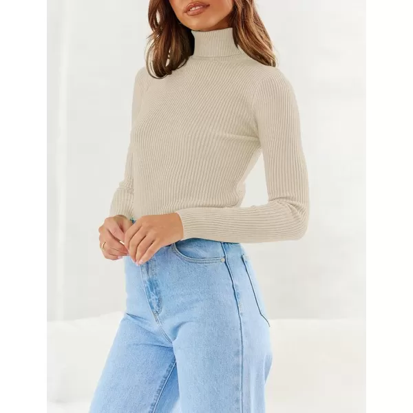 imageZESICA Womens 2023 Turtleneck Long Sleeve Knit Shirts Fall Basic Tops Slim Fitted Ribbed SweaterApricot