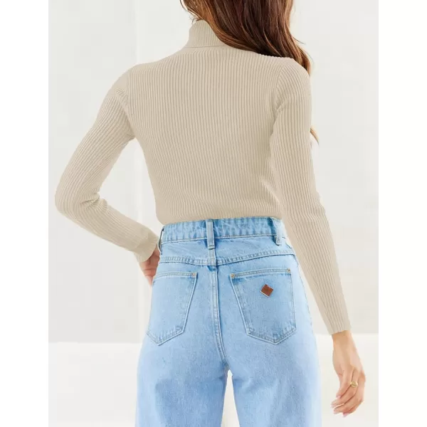 imageZESICA Womens 2023 Turtleneck Long Sleeve Knit Shirts Fall Basic Tops Slim Fitted Ribbed SweaterApricot