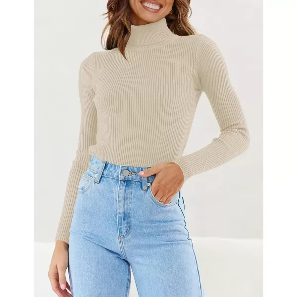 imageZESICA Womens 2023 Turtleneck Long Sleeve Knit Shirts Fall Basic Tops Slim Fitted Ribbed SweaterApricot