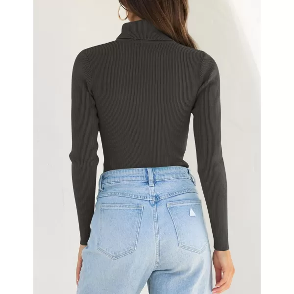 imageZESICA Womens 2023 Turtleneck Long Sleeve Knit Shirts Fall Basic Tops Slim Fitted Ribbed SweaterCharcoal