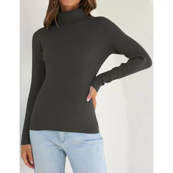 imageZESICA Womens 2023 Turtleneck Long Sleeve Knit Shirts Fall Basic Tops Slim Fitted Ribbed SweaterCharcoal