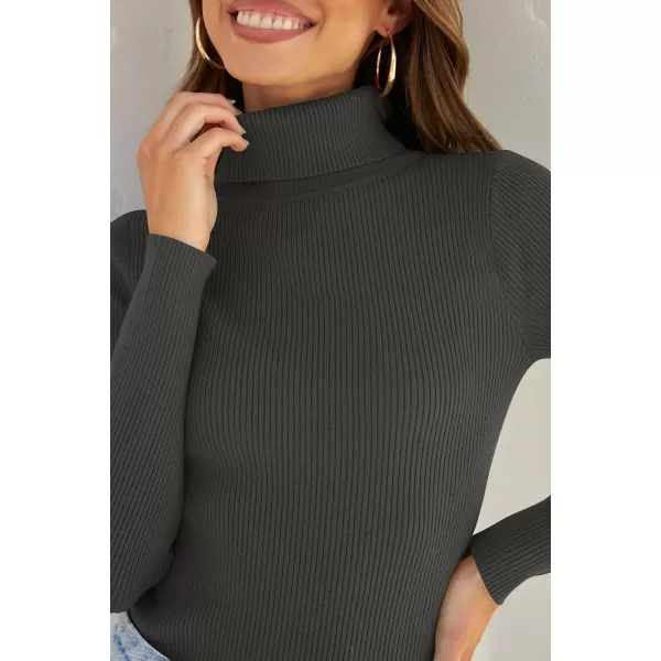 imageZESICA Womens 2023 Turtleneck Long Sleeve Knit Shirts Fall Basic Tops Slim Fitted Ribbed SweaterCharcoal