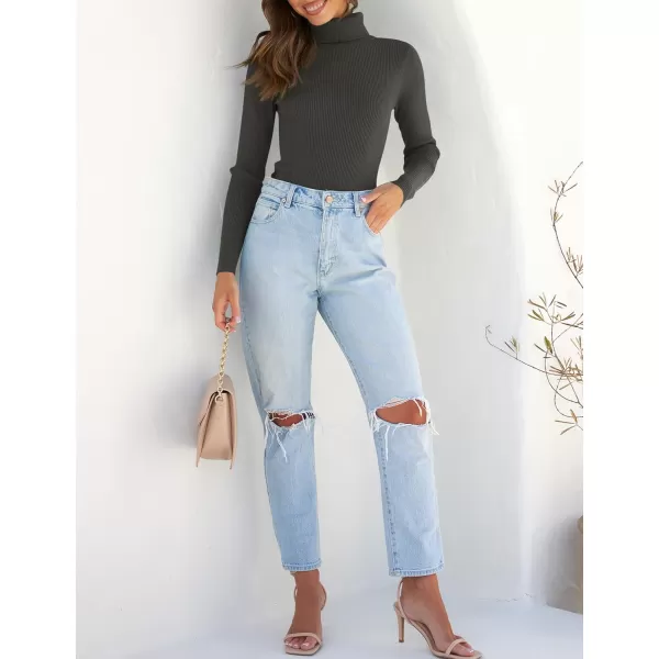imageZESICA Womens 2023 Turtleneck Long Sleeve Knit Shirts Fall Basic Tops Slim Fitted Ribbed SweaterCharcoal
