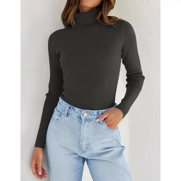 imageZESICA Womens 2023 Turtleneck Long Sleeve Knit Shirts Fall Basic Tops Slim Fitted Ribbed SweaterCharcoal