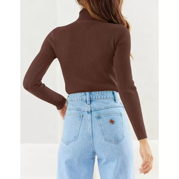 imageZESICA Womens 2023 Turtleneck Long Sleeve Knit Shirts Fall Basic Tops Slim Fitted Ribbed SweaterCoffee