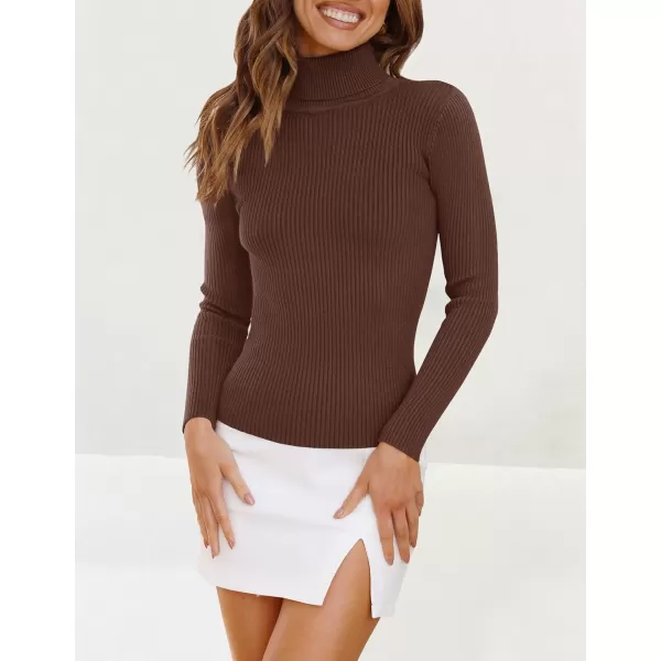 imageZESICA Womens 2023 Turtleneck Long Sleeve Knit Shirts Fall Basic Tops Slim Fitted Ribbed SweaterCoffee