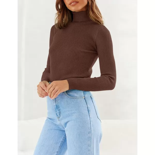 imageZESICA Womens 2023 Turtleneck Long Sleeve Knit Shirts Fall Basic Tops Slim Fitted Ribbed SweaterCoffee