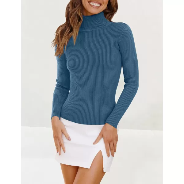 imageZESICA Womens 2023 Turtleneck Long Sleeve Knit Shirts Fall Basic Tops Slim Fitted Ribbed SweaterDarkblue
