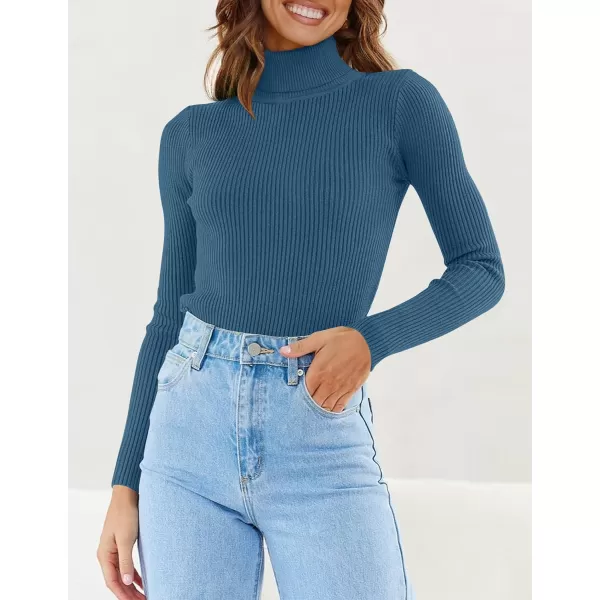 imageZESICA Womens 2023 Turtleneck Long Sleeve Knit Shirts Fall Basic Tops Slim Fitted Ribbed SweaterDarkblue