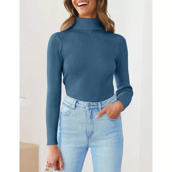imageZESICA Womens 2023 Turtleneck Long Sleeve Knit Shirts Fall Basic Tops Slim Fitted Ribbed SweaterDarkblue