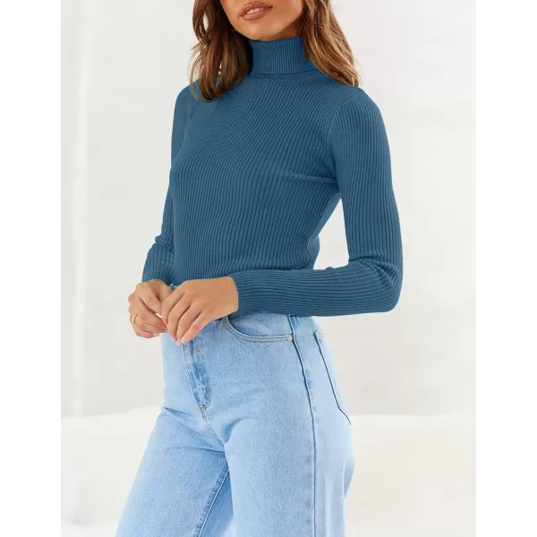 imageZESICA Womens 2023 Turtleneck Long Sleeve Knit Shirts Fall Basic Tops Slim Fitted Ribbed SweaterDarkblue