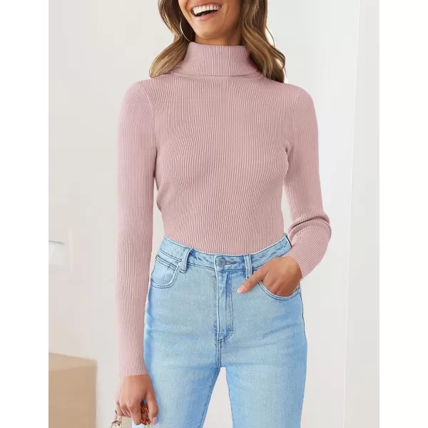 imageZESICA Womens 2023 Turtleneck Long Sleeve Knit Shirts Fall Basic Tops Slim Fitted Ribbed SweaterDustypink