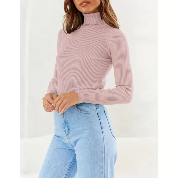 imageZESICA Womens 2023 Turtleneck Long Sleeve Knit Shirts Fall Basic Tops Slim Fitted Ribbed SweaterDustypink