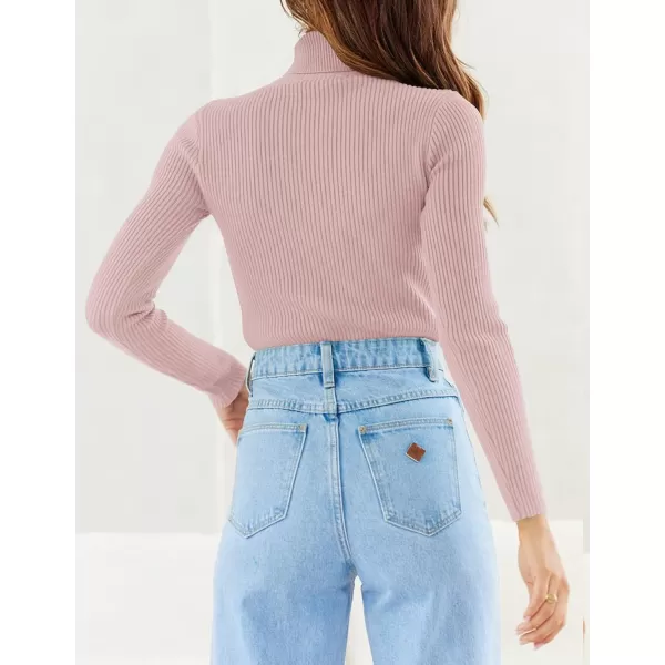 imageZESICA Womens 2023 Turtleneck Long Sleeve Knit Shirts Fall Basic Tops Slim Fitted Ribbed SweaterDustypink