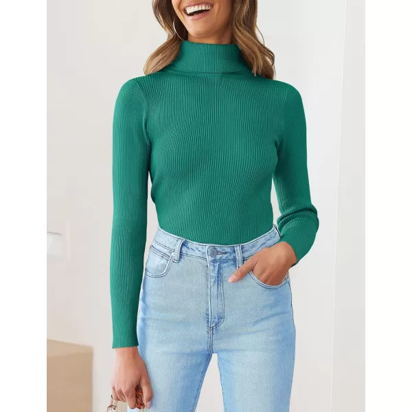 imageZESICA Womens 2023 Turtleneck Long Sleeve Knit Shirts Fall Basic Tops Slim Fitted Ribbed SweaterGreen