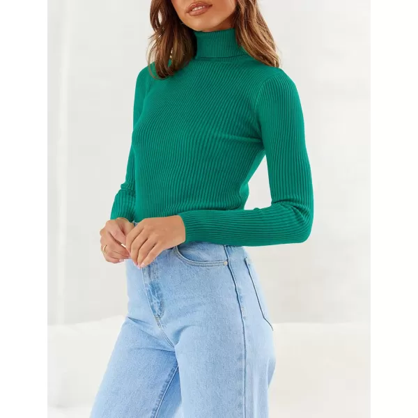 imageZESICA Womens 2023 Turtleneck Long Sleeve Knit Shirts Fall Basic Tops Slim Fitted Ribbed SweaterGreen