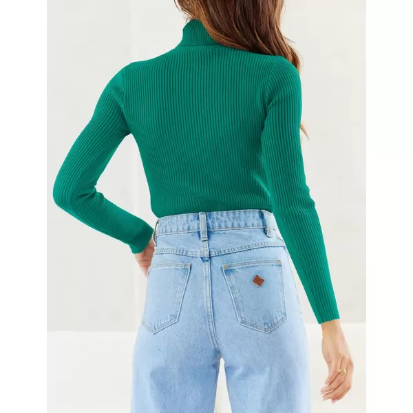 imageZESICA Womens 2023 Turtleneck Long Sleeve Knit Shirts Fall Basic Tops Slim Fitted Ribbed SweaterGreen
