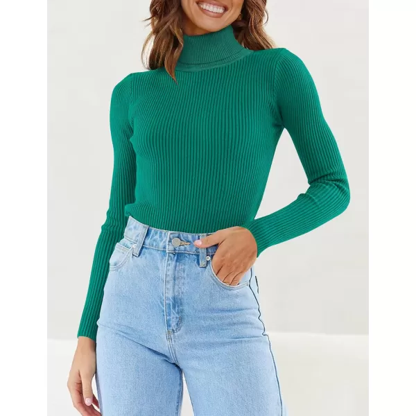 imageZESICA Womens 2023 Turtleneck Long Sleeve Knit Shirts Fall Basic Tops Slim Fitted Ribbed SweaterGreen