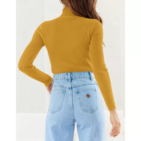 imageZESICA Womens 2023 Turtleneck Long Sleeve Knit Shirts Fall Basic Tops Slim Fitted Ribbed SweaterMustard