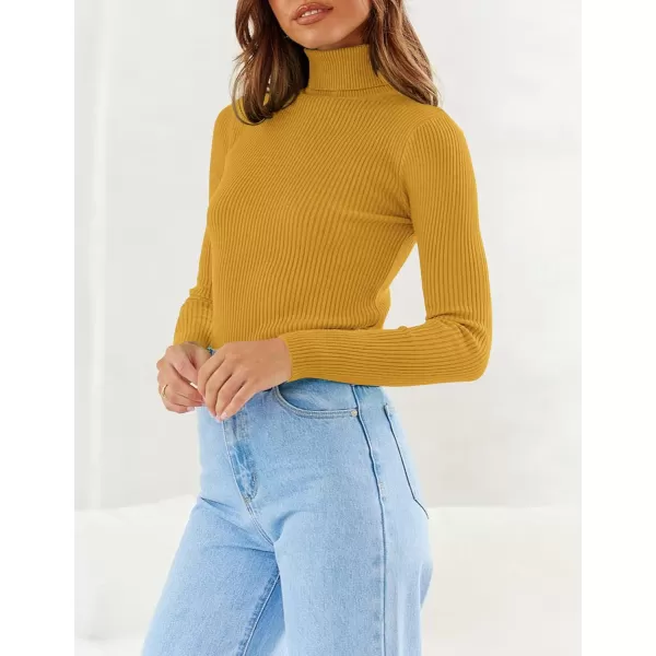 imageZESICA Womens 2023 Turtleneck Long Sleeve Knit Shirts Fall Basic Tops Slim Fitted Ribbed SweaterMustard