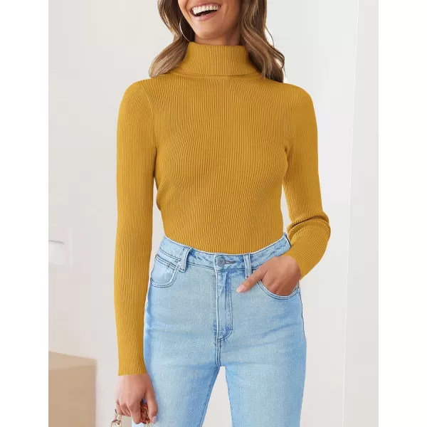 imageZESICA Womens 2023 Turtleneck Long Sleeve Knit Shirts Fall Basic Tops Slim Fitted Ribbed SweaterMustard