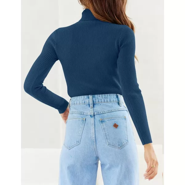 imageZESICA Womens 2023 Turtleneck Long Sleeve Knit Shirts Fall Basic Tops Slim Fitted Ribbed SweaterNavy