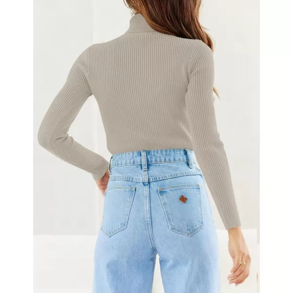 imageZESICA Womens 2023 Turtleneck Long Sleeve Knit Shirts Fall Basic Tops Slim Fitted Ribbed SweaterOats