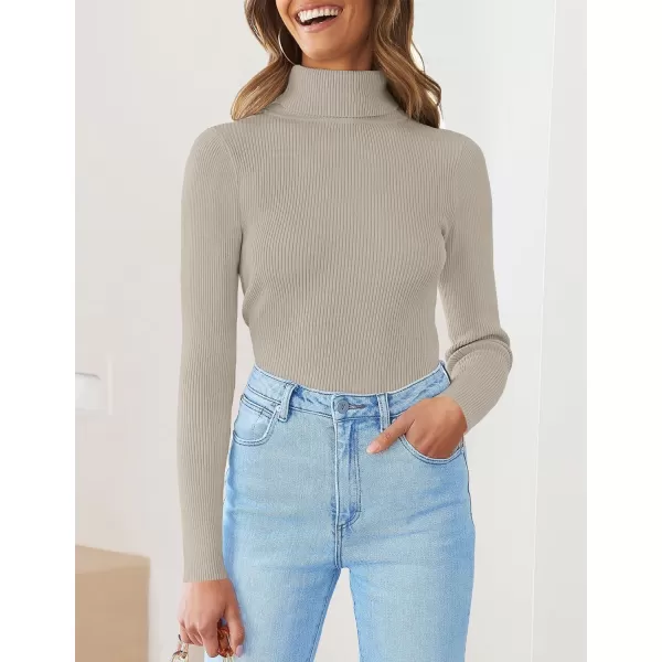 imageZESICA Womens 2023 Turtleneck Long Sleeve Knit Shirts Fall Basic Tops Slim Fitted Ribbed SweaterOats