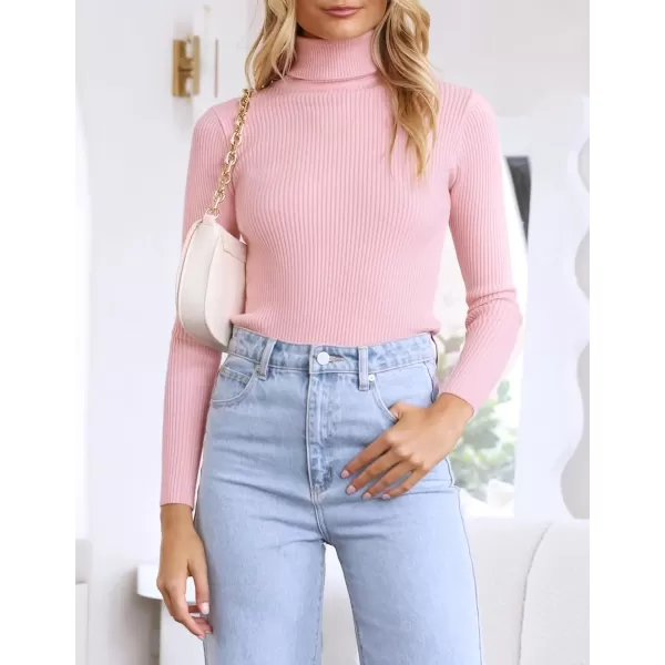 imageZESICA Womens 2023 Turtleneck Long Sleeve Knit Shirts Fall Basic Tops Slim Fitted Ribbed SweaterPink