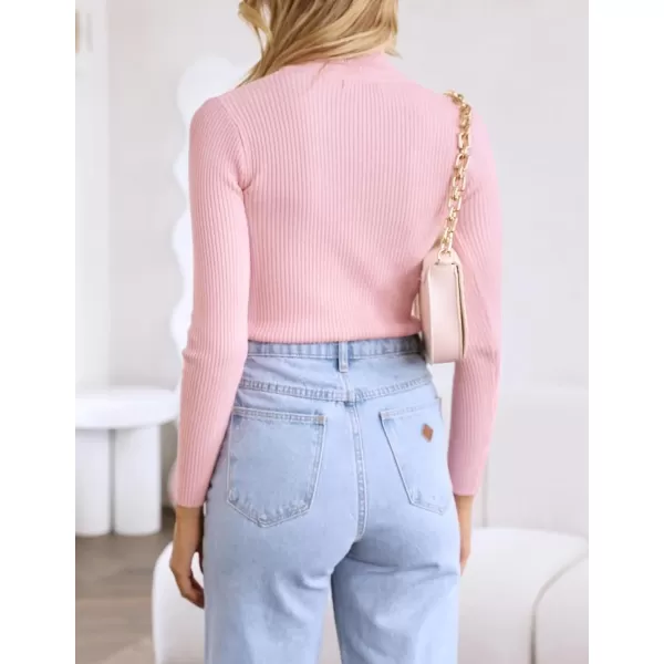 imageZESICA Womens 2023 Turtleneck Long Sleeve Knit Shirts Fall Basic Tops Slim Fitted Ribbed SweaterPink