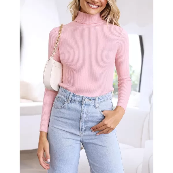 imageZESICA Womens 2023 Turtleneck Long Sleeve Knit Shirts Fall Basic Tops Slim Fitted Ribbed SweaterPink