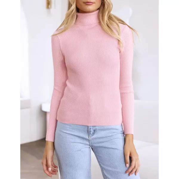imageZESICA Womens 2023 Turtleneck Long Sleeve Knit Shirts Fall Basic Tops Slim Fitted Ribbed SweaterPink